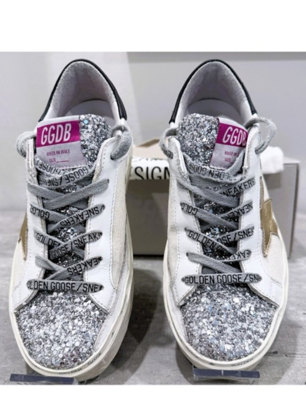 Golden Goose Hi Star Glitter Leather Canvas Sneakers Size 36 - Picture 2 of 12